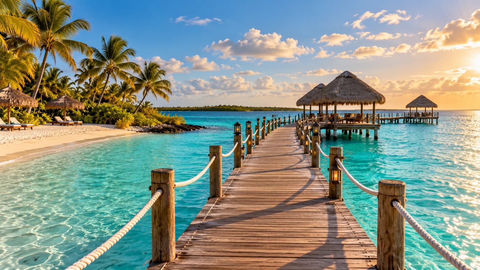 A wooden pier over turquoise water at Cayo Coco, Cuba